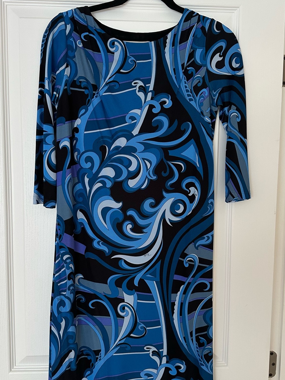 Emilio Pucci Blue & Navy Swirl Long Sleeve Dress